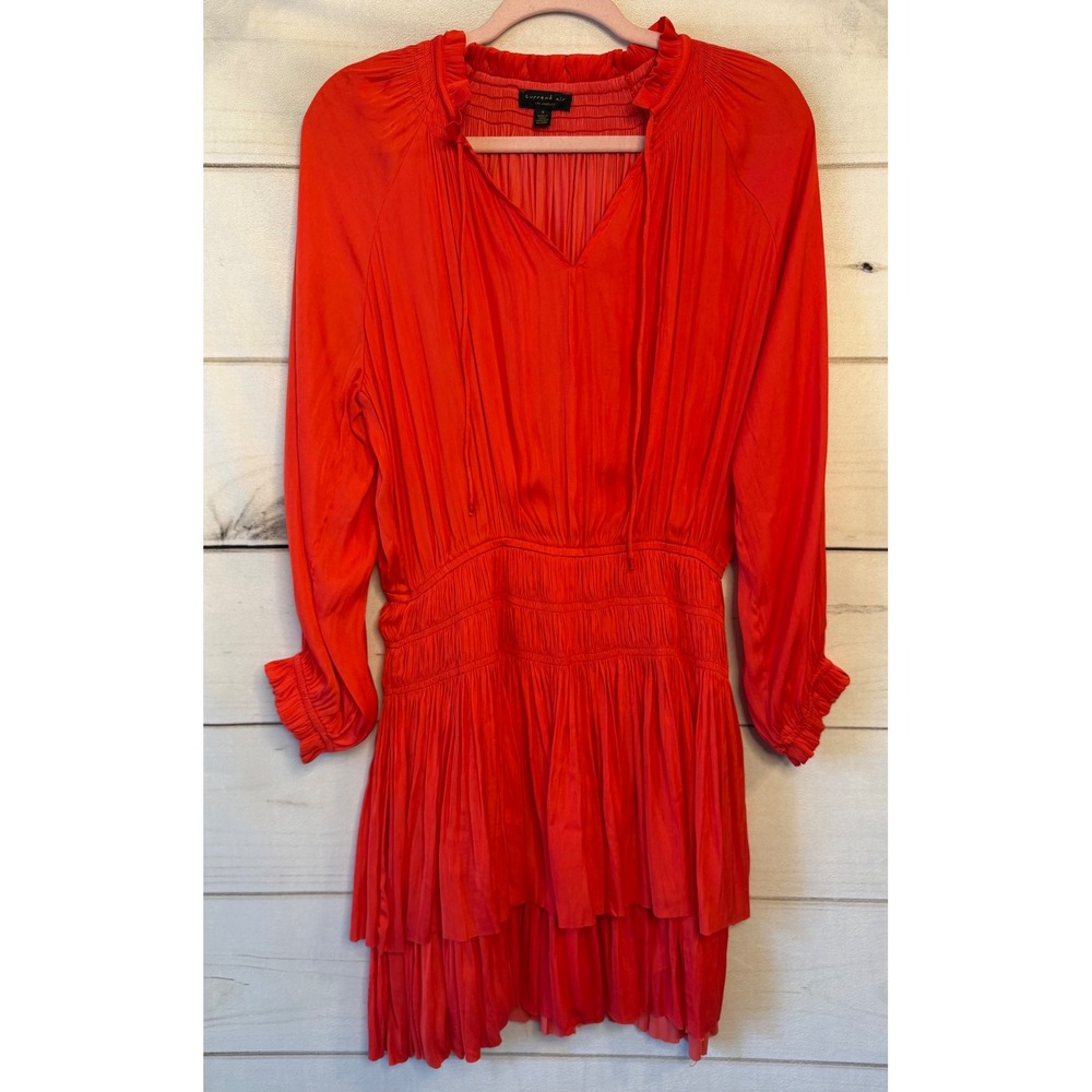 Current Air Los Angeles Red Pleated Smocked Tiered Mini Dress Small